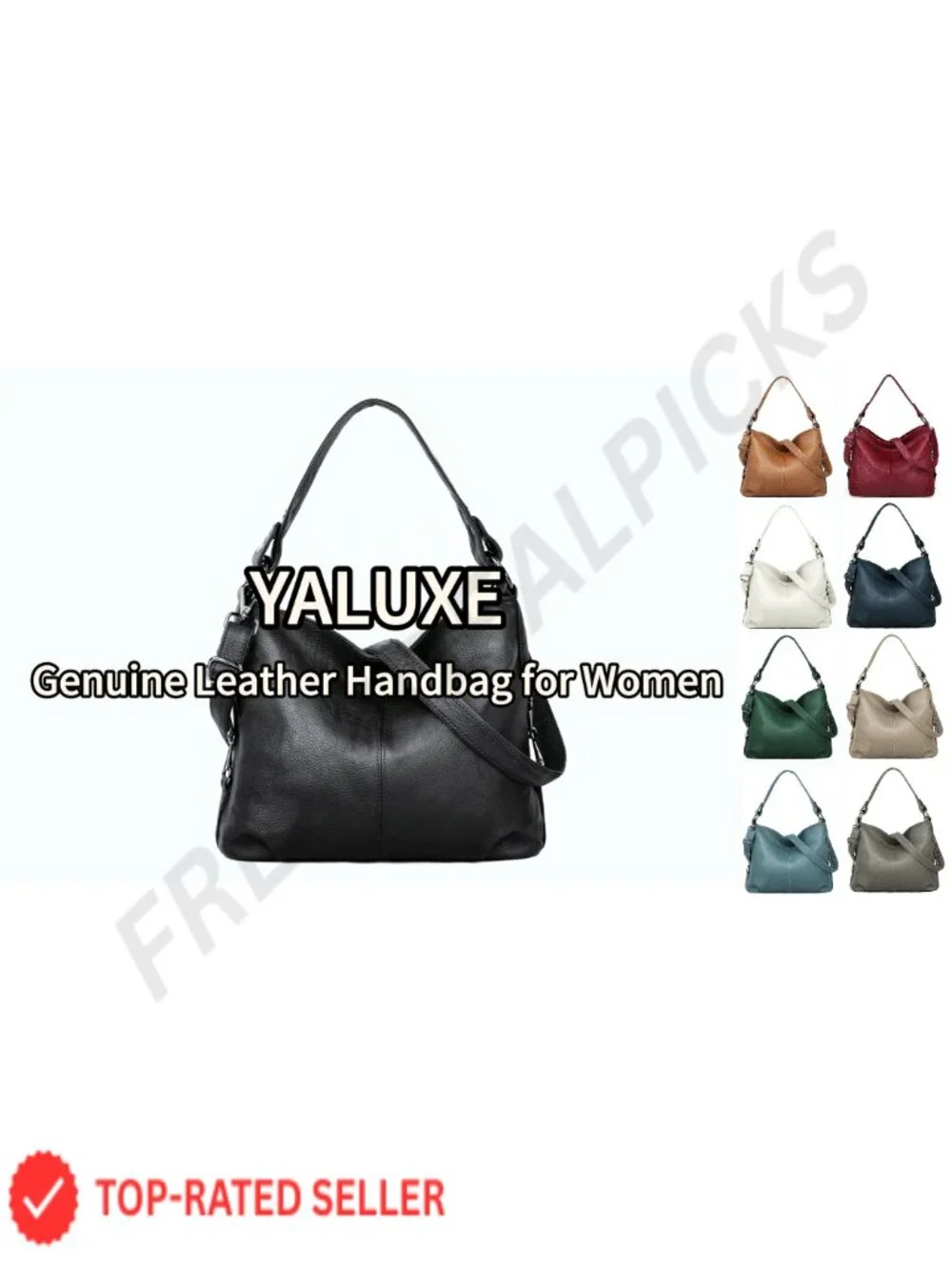 Genuine Leather Hobo Handbag Purse Crossbody Shoulder Bag 2-Way Removable Strap